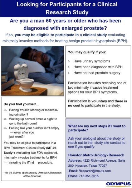 Houston Metro Urology Research Study - Enlarge Prostate